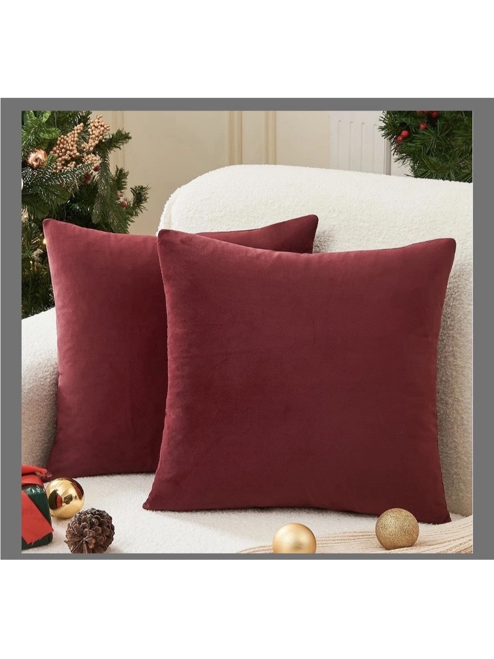 New Set of 2- 22”x22” Red Velvet Square Throw Pillow Covers #1052